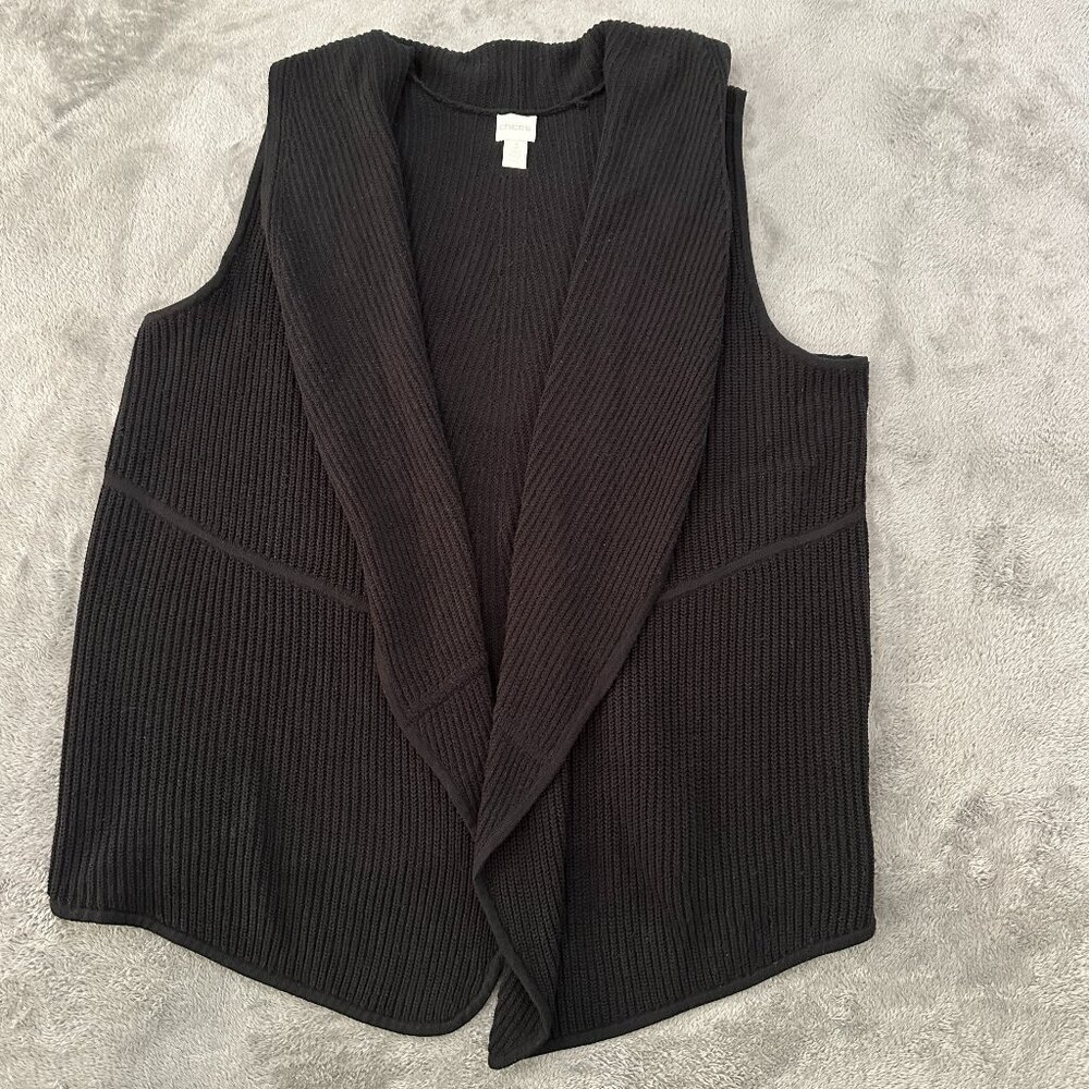 Chico's Black Sleeveless Sweater Cardigan 3 XL 16/18